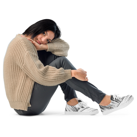 Women's Premium White Black Stripes Lace-Up Canvas Shoes TRONFORM 2024 Winter Collection - TRONFORM